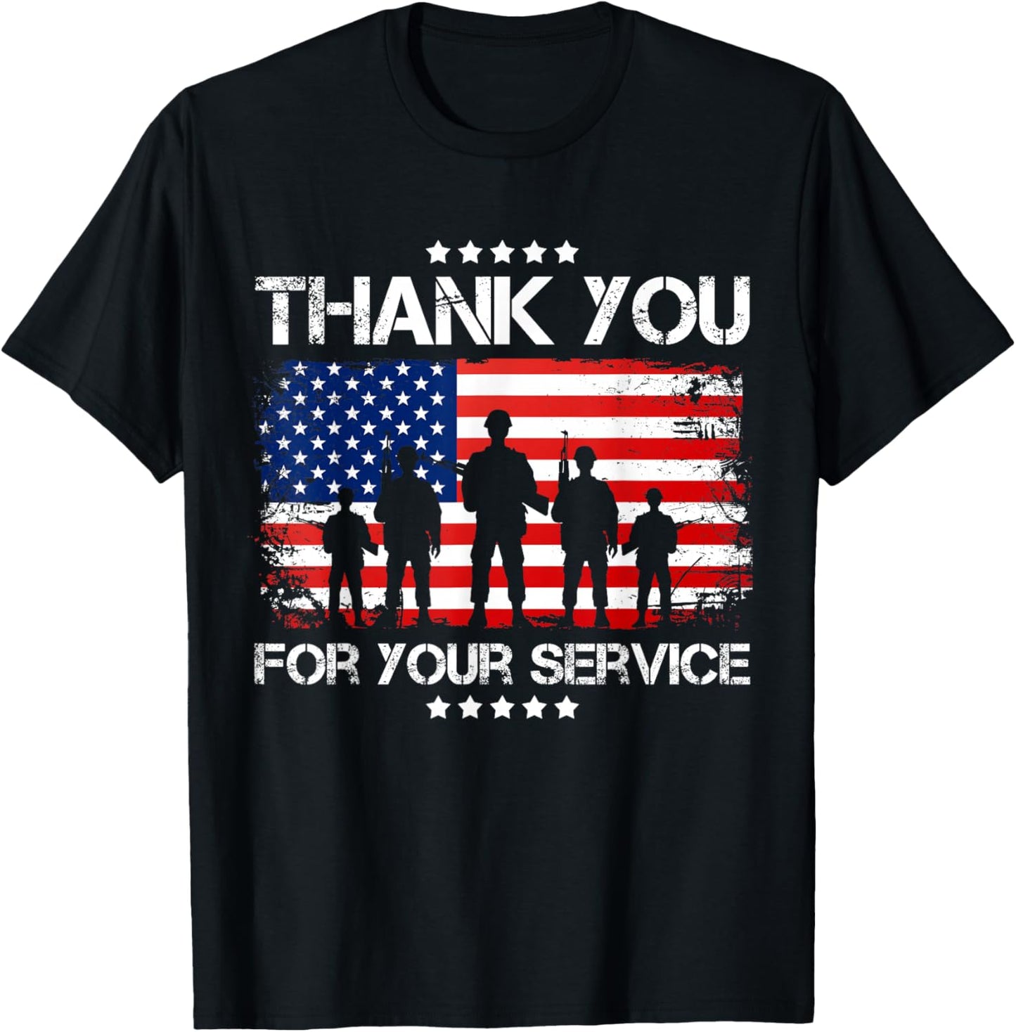 Thank You Patriotic Veteran Memorial Day 4th Of July US Flag T-Shirt - T-Shirt | Black