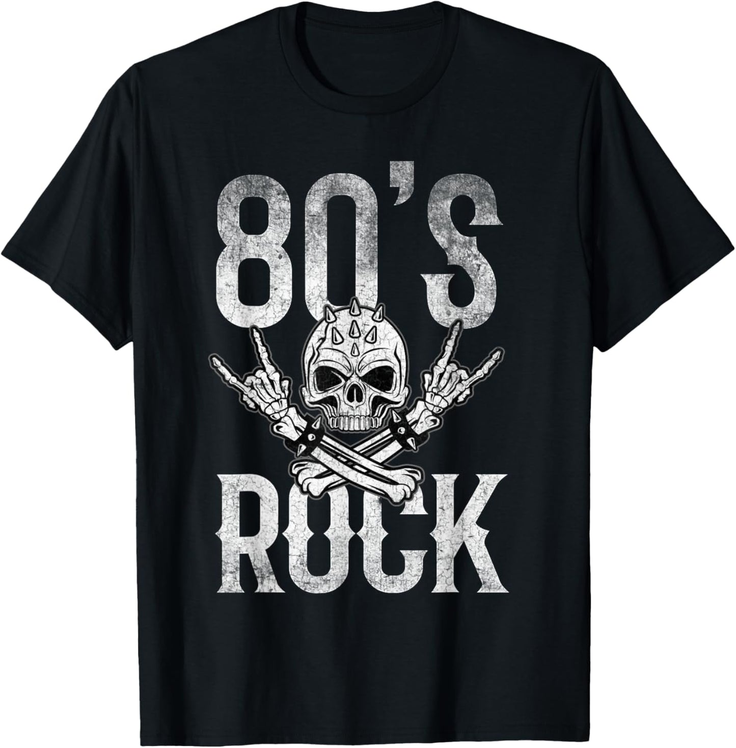 80s Rock and Roll Vintage Distressed Music Guitar Band T-Shirt - T-Shirt | Black