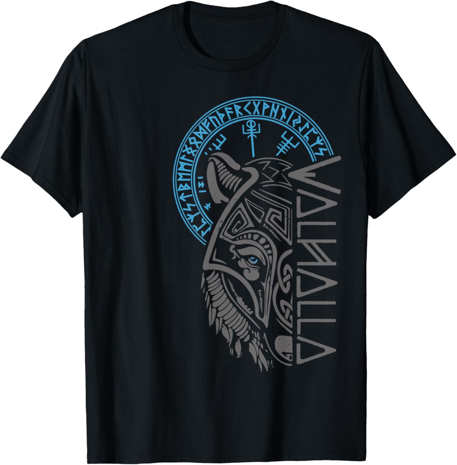 Valhalla Wolf Mask Odin Runes Norse Compass Viking Small T-Shirt - T-Shirt | Black