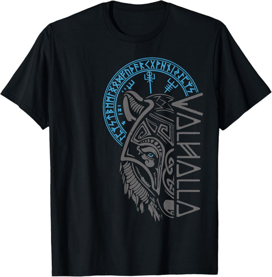 Valhalla Wolf Mask Odin Runes Norse Compass Viking Small T-Shirt - T-Shirt | Black