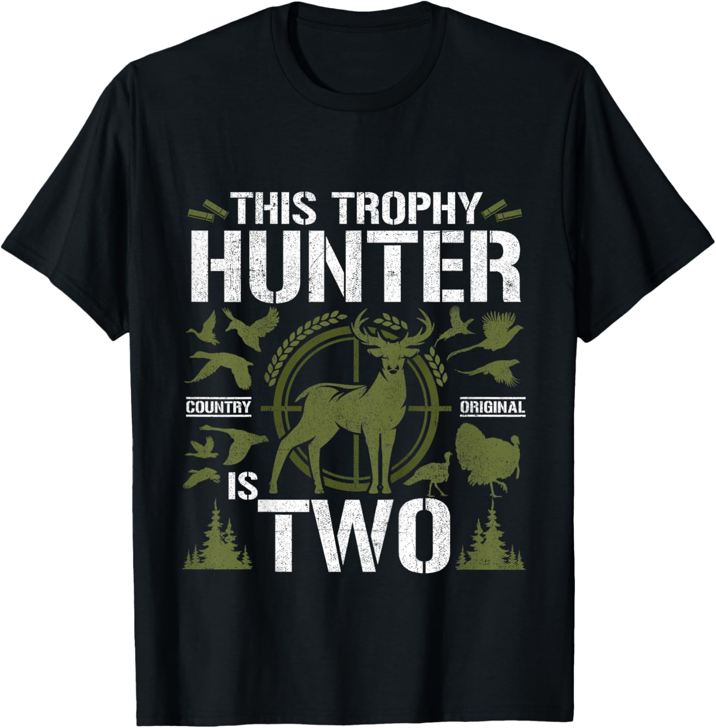2 Year Old Hunting Birthday Party Duck Deer Hunter 2nd Gift T-Shirt - T-Shirt | Black