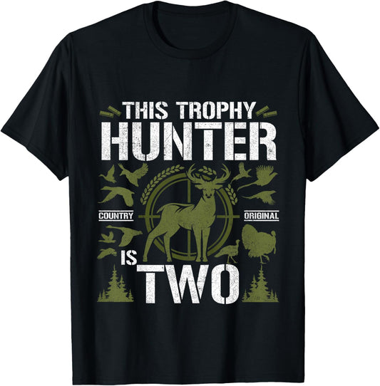 2 Year Old Hunting Birthday Party Duck Deer Hunter 2nd Gift T-Shirt - T-Shirt | Black