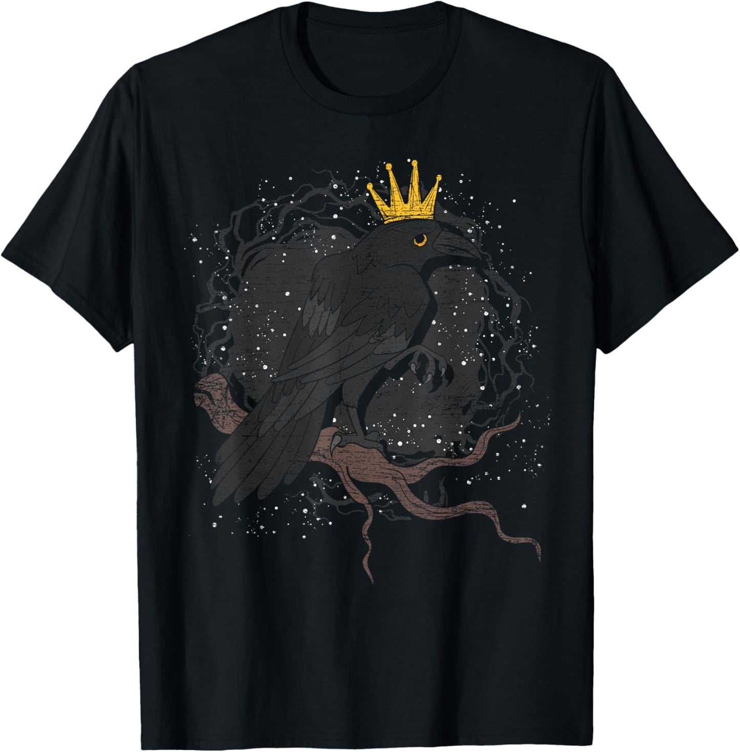 Crown Raven Creepy Night Forest Animal Gothic Bird Crow T-Shirt - T-Shirt | Black