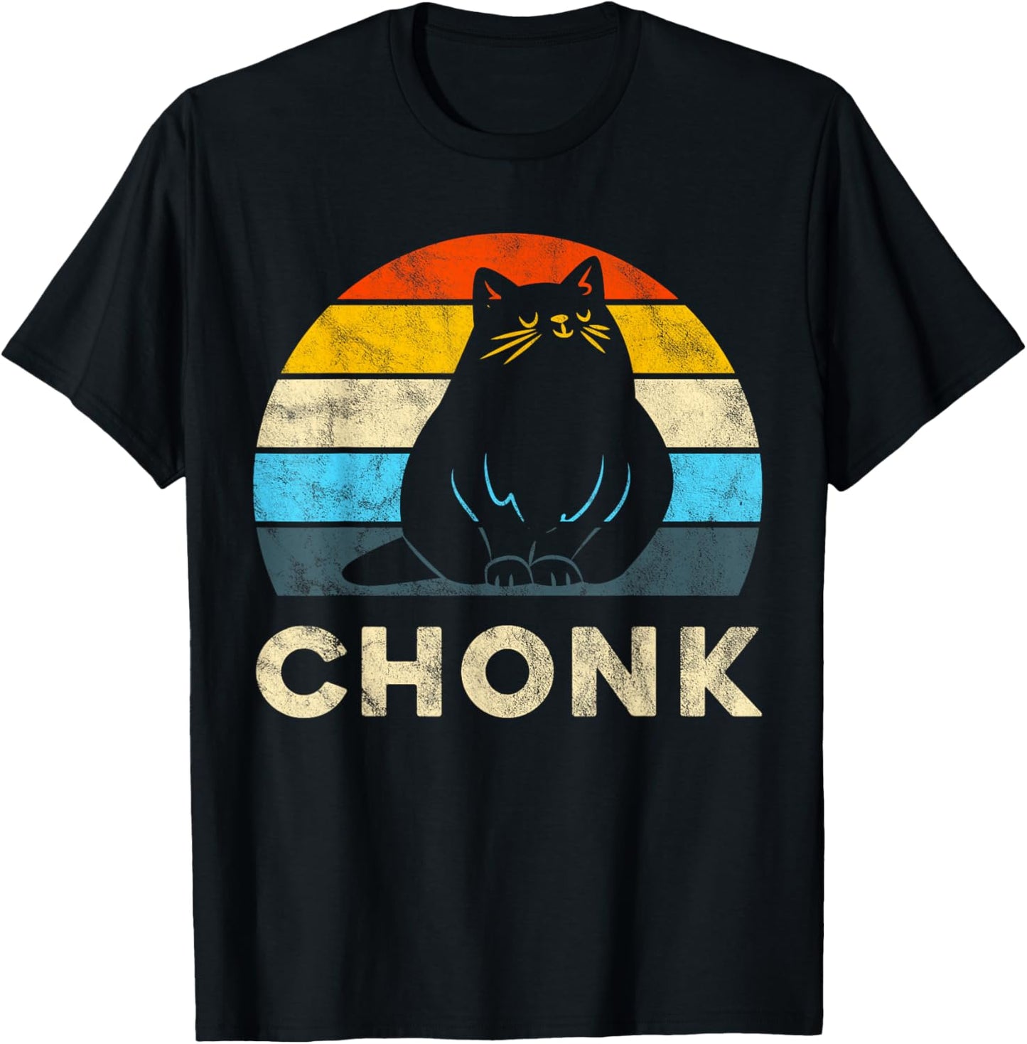 Retro Vintage Sunset Funny Cat Meme Chonk Cat for Cat Lover T-Shirt - T-Shirt | Black