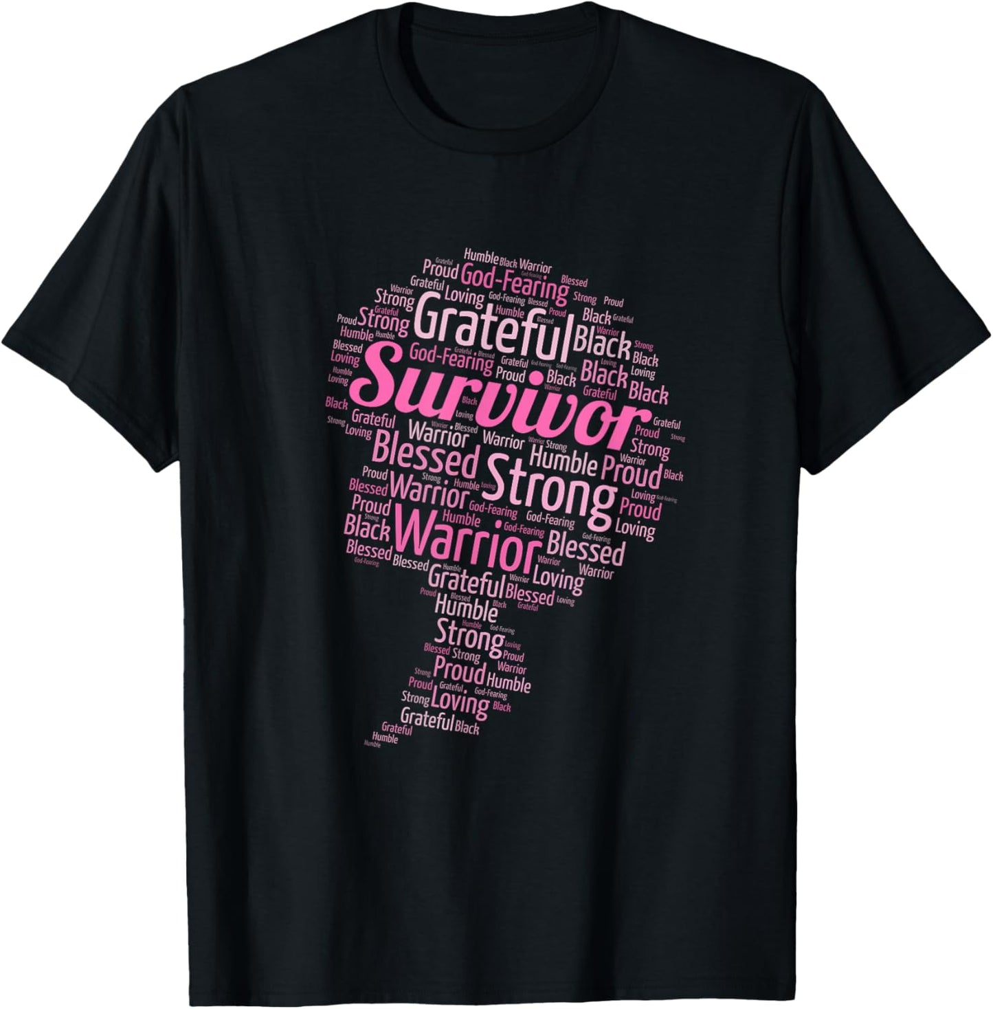 African American Breast Cancer Survivor Words in Afro T-Shirt - T-Shirt | Black