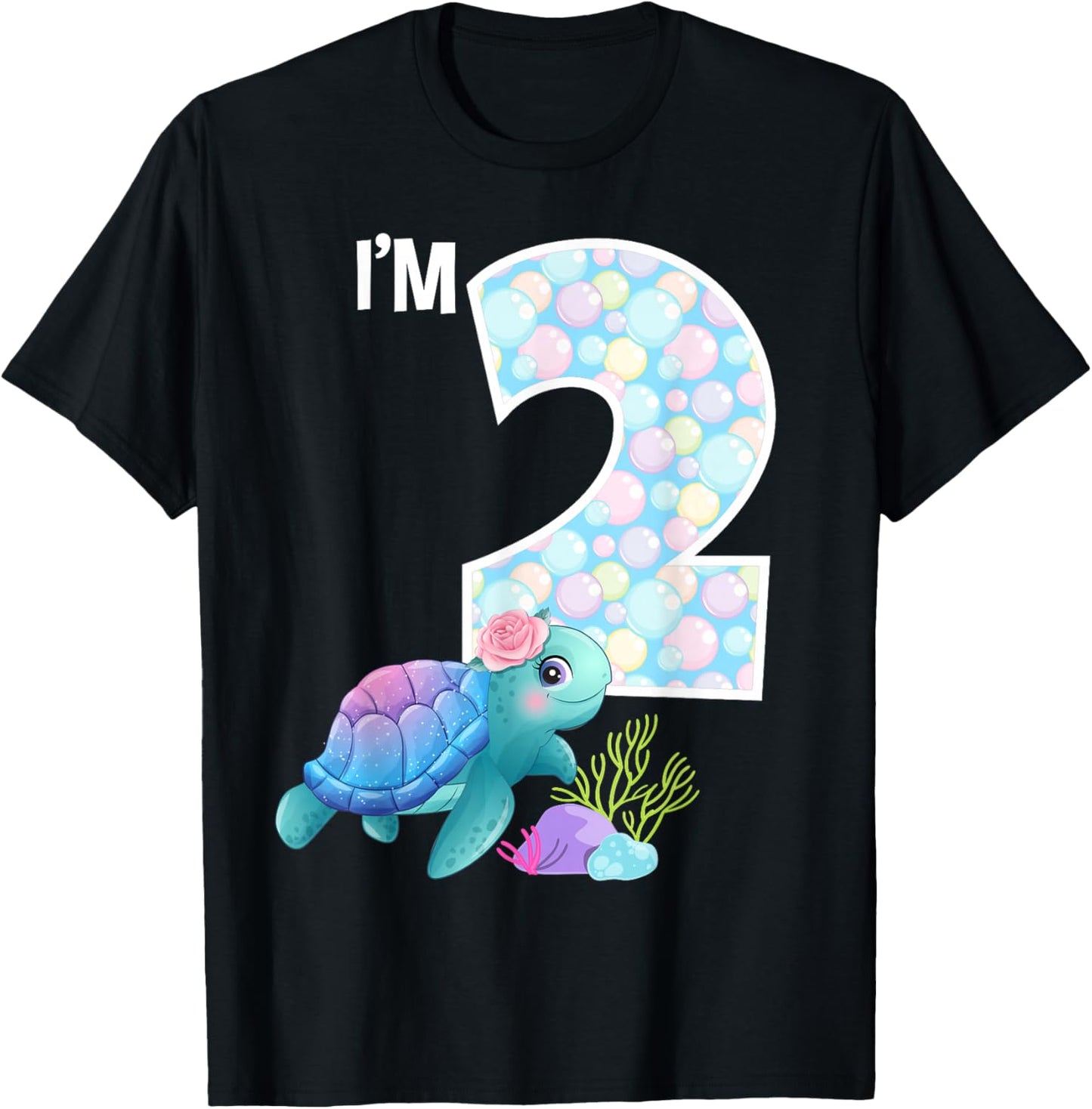 Sea Turtle Birthday I'm 2 Ocean Aquarium Theme 2nd Birthday T-Shirt - T-Shirt | Black