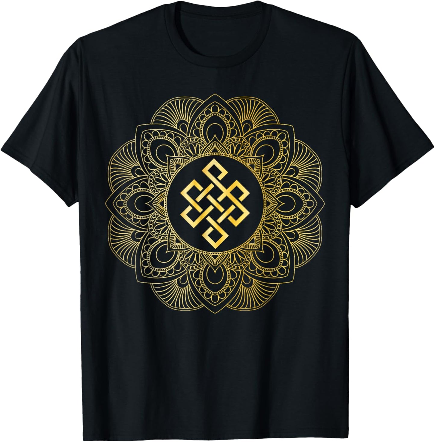 Tibetan Endless Knot Mandala Lotus Flower T-Shirt - T-Shirt | Black
