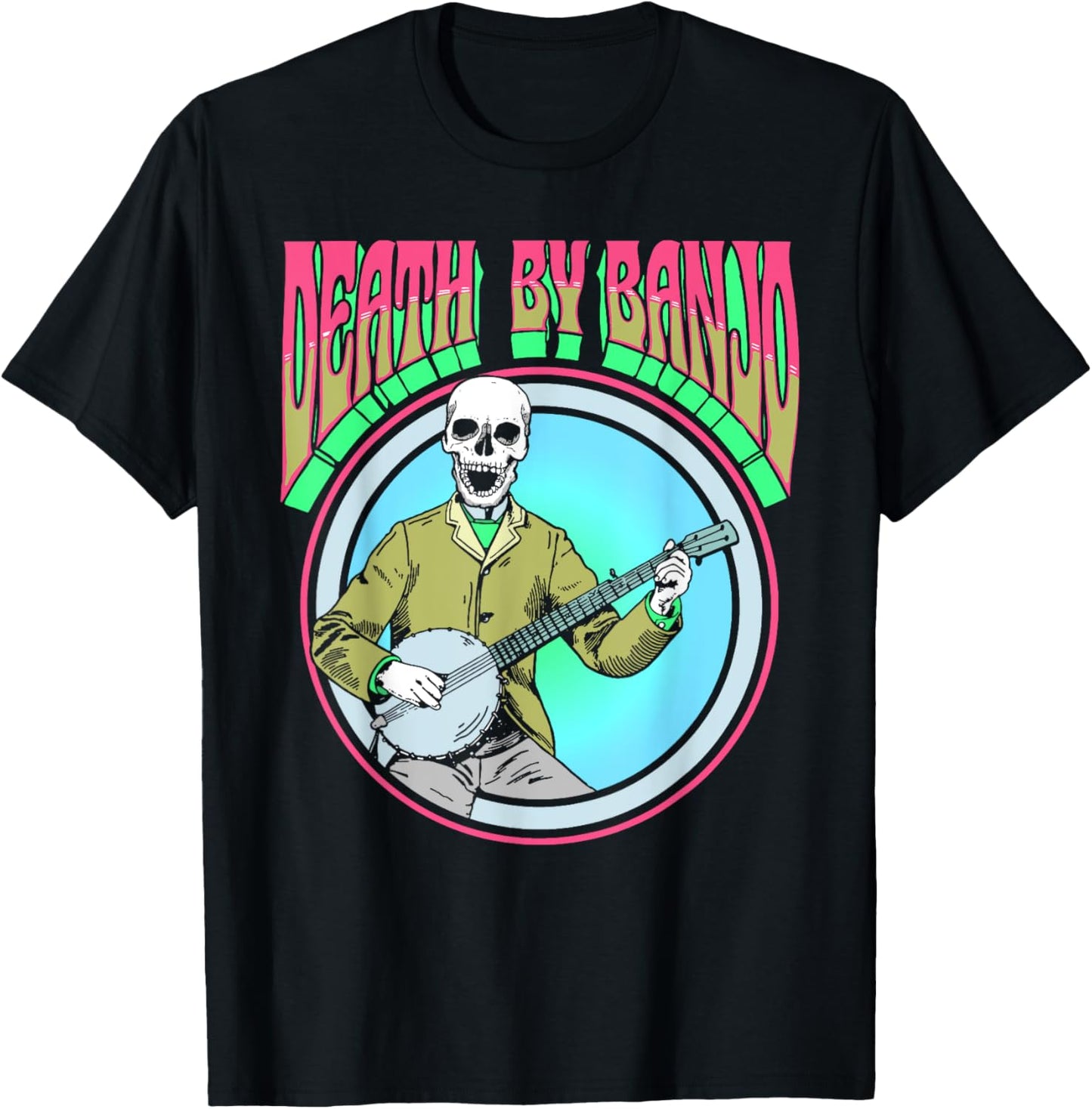 Death By Banjo Vintage Skeleton Bluegrass Folk Psychedelic T-Shirt - T-Shirt | Black