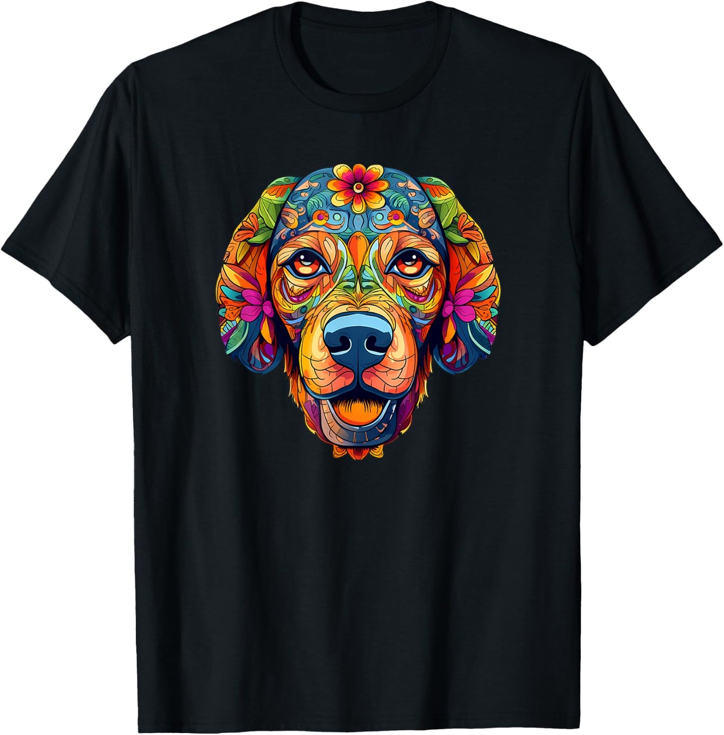 Halloween, Golden Retriever, Sugar Skull, Dogs, Flowers T-Shirt - T-Shirt | Black