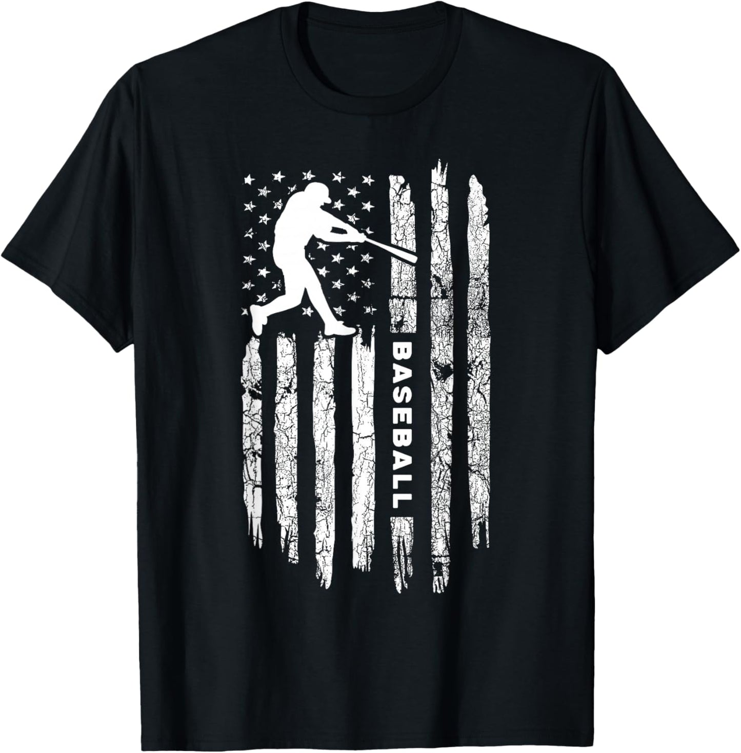 American Flag Baseball Apparel - Vintage Baseball T-Shirt - T-Shirt | Black