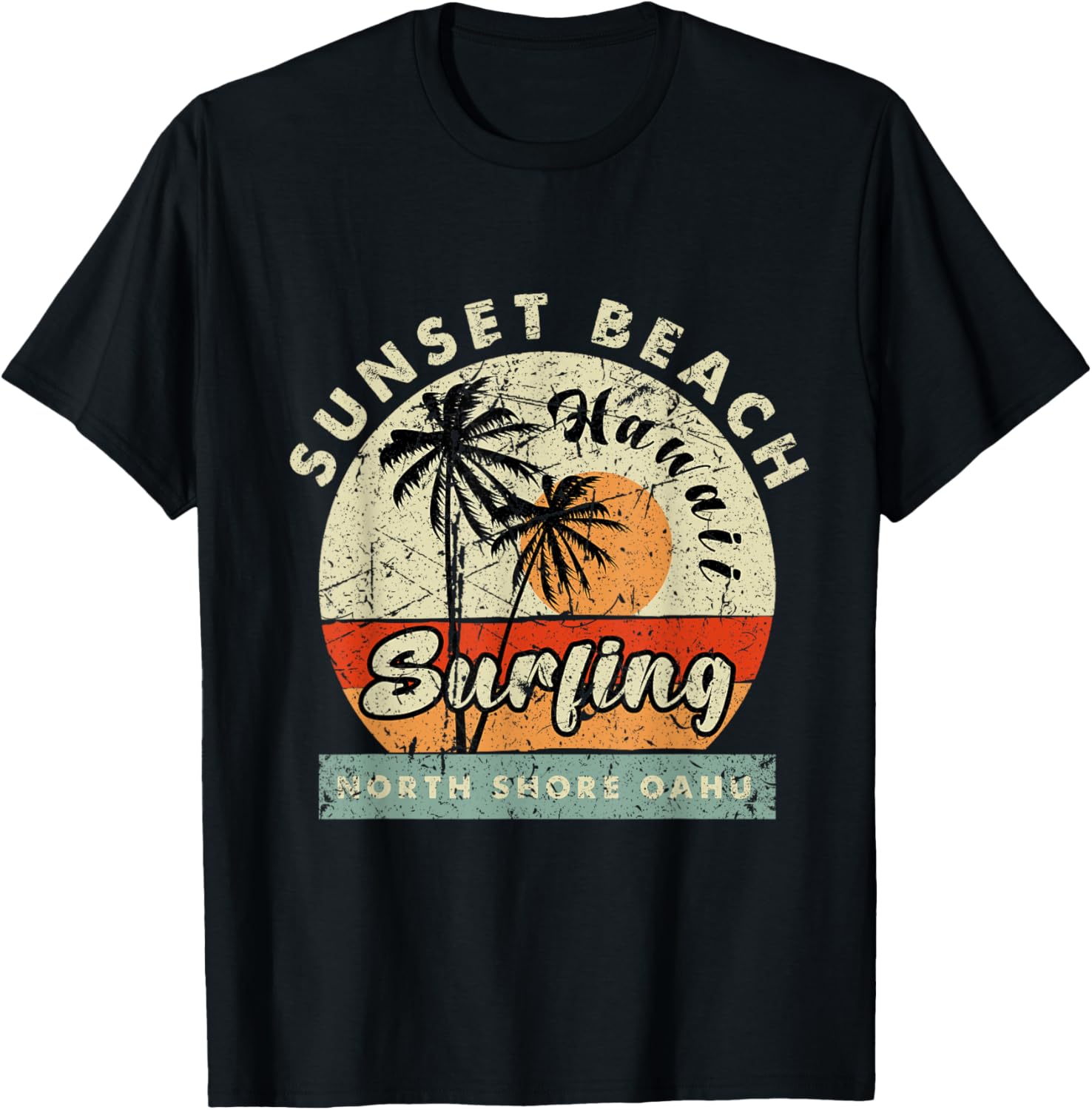 Sunset Beach Surf Oahu Hawaii Beach Shore Vintage Men Women Kids T-Shirt - T-Shirt | Black