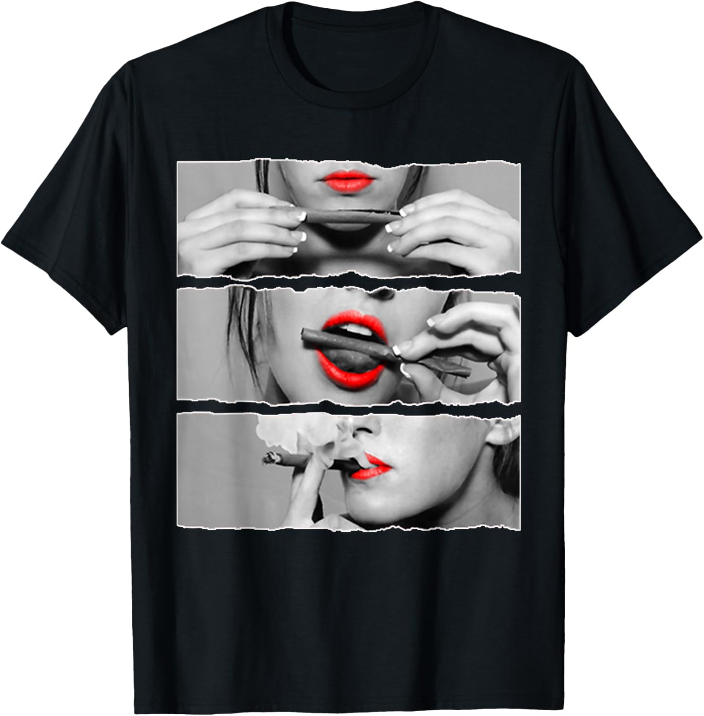 Gifts for Rolling Lovers Roll It Lick It Smoke It Red Lips Pretty Lady Smoking T-Shirt - T-Shirt | Black