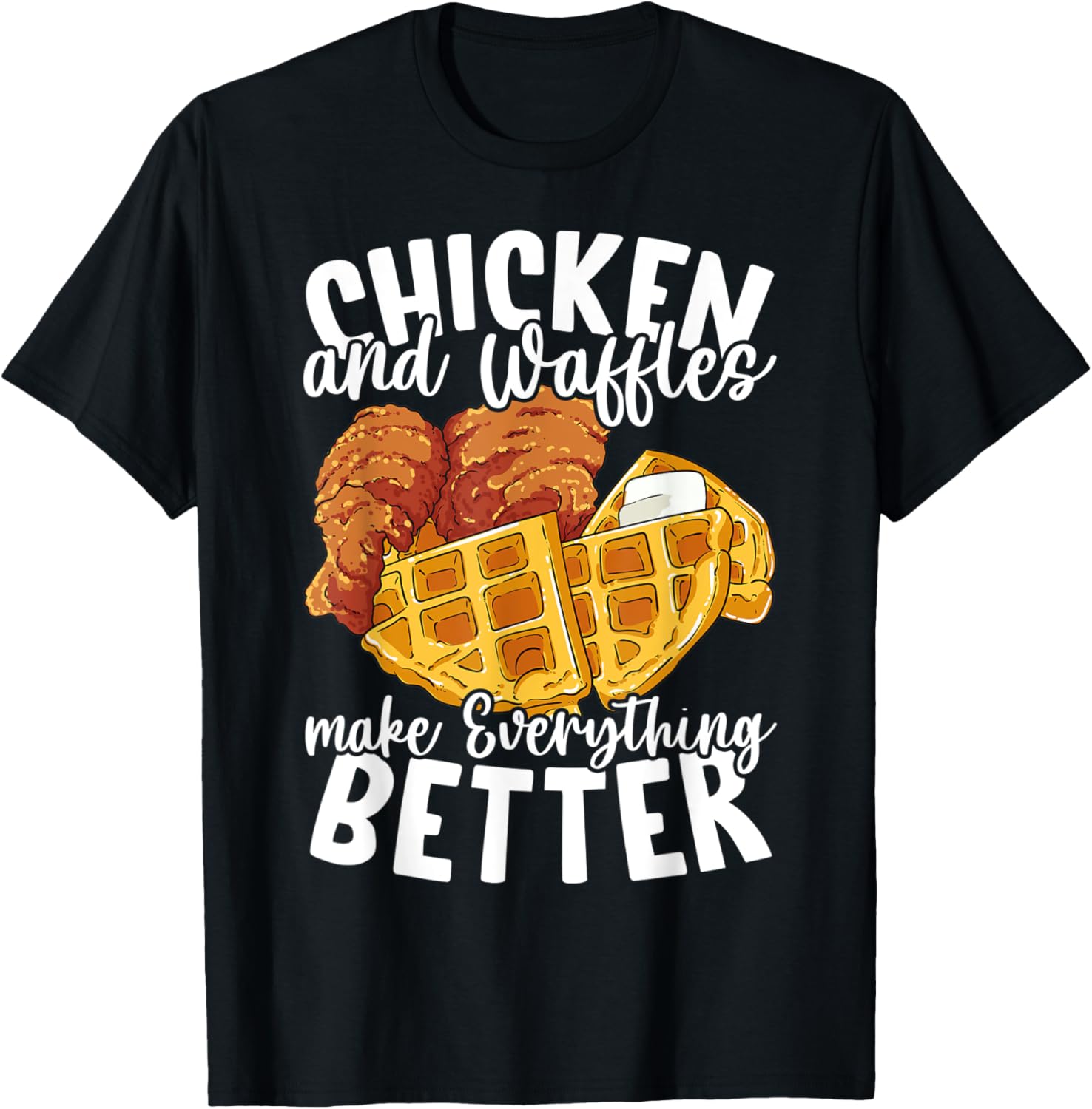 Chicken and Waffles Brunch Food Funny T-Shirt - T-Shirt | Black