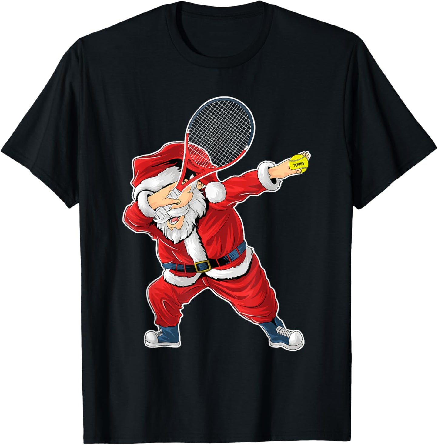 Santa Claus Tennis Player Funny Tennis Christmas T-Shirt - T-Shirt | Black
