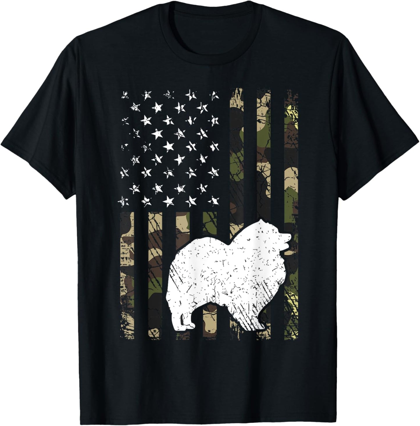 Keeshond Dog Dad Mom Camouflage USA Flag Women Kids T-Shirt - T-Shirt | Black