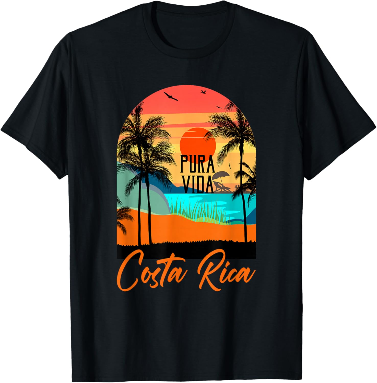 Pura Vida T Shirt Costa Rica Shirt Tropical Beach Retro T-Shirt - T-Shirt | Black