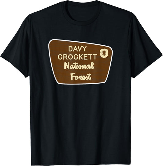 Davy Crockett National Forest Sign Retro T-Shirt - T-Shirt | Black