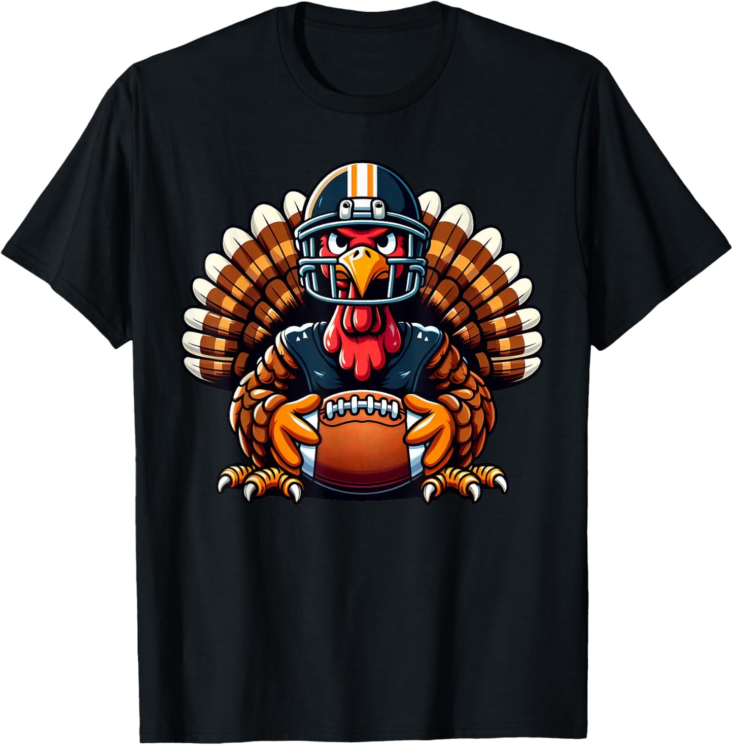 Cool Thanksgiving Football Gobble Player Turkey Football T-Shirt - T-Shirt | Black