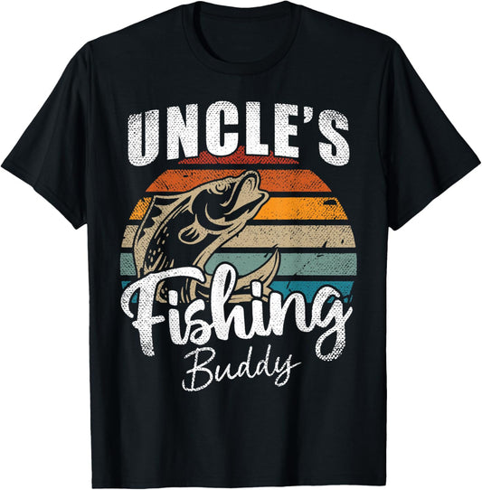 Vintage Uncle's Fishing Buddy Kids Funny Retro Sunset fish T-Shirt - T-Shirt | Black