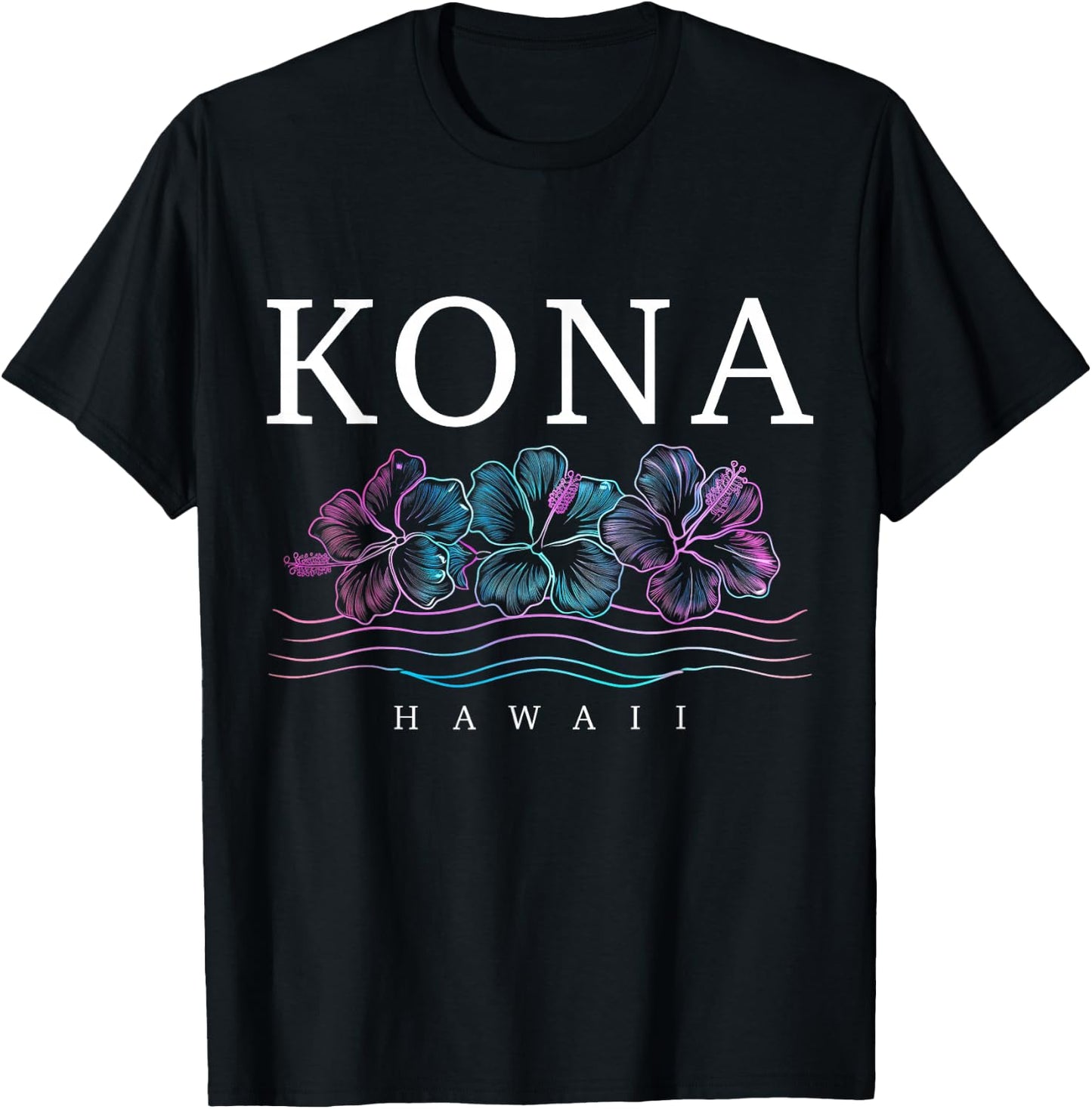 Kona Hawaii Hawaiian Hibiscus Flowers Surfer Souvenir T-Shirt - T-Shirt | Black