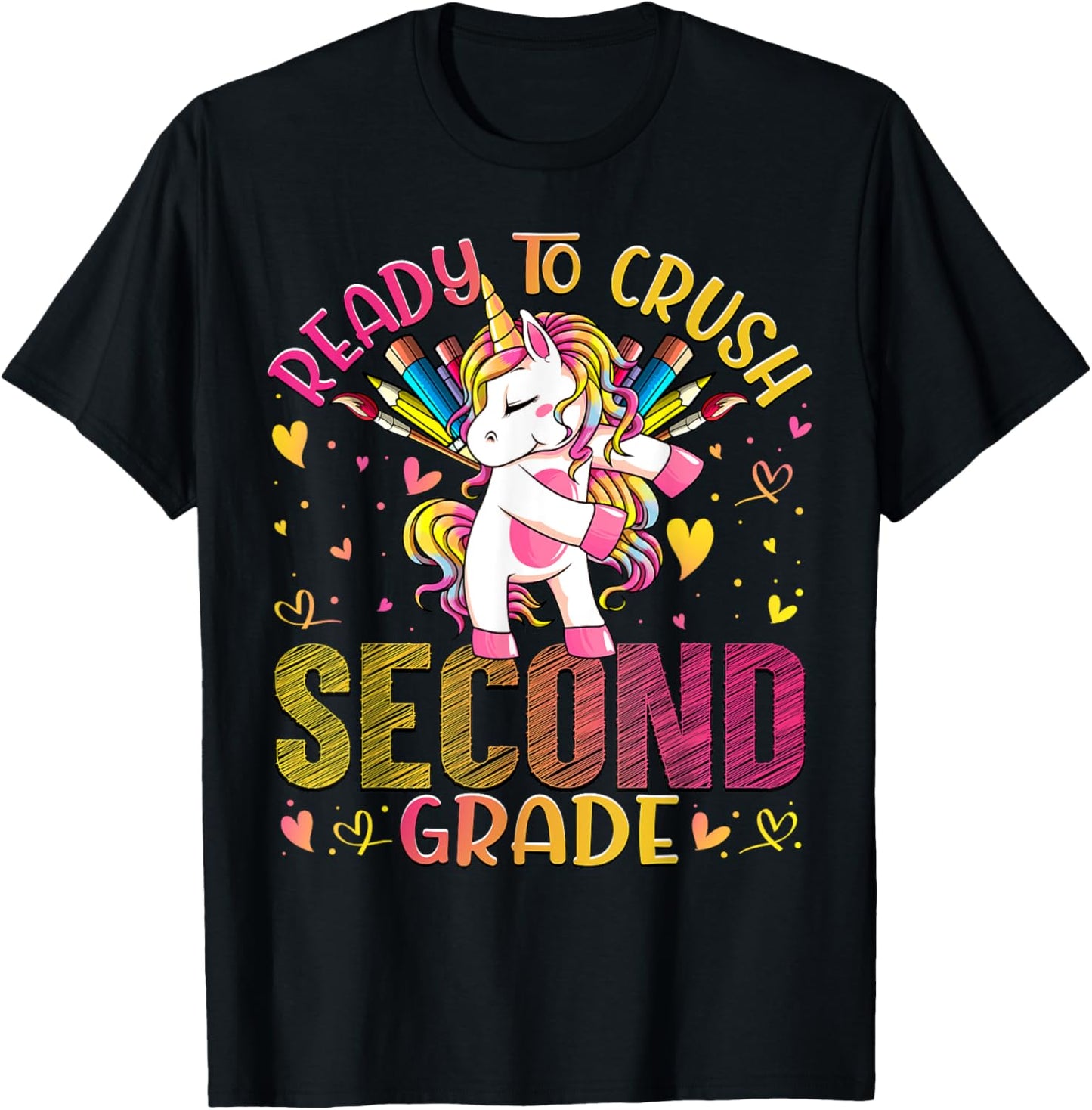 Ready to Crush Second 2nd Grade Back To School Unicorn Kids T-Shirt - T-Shirt | Black
