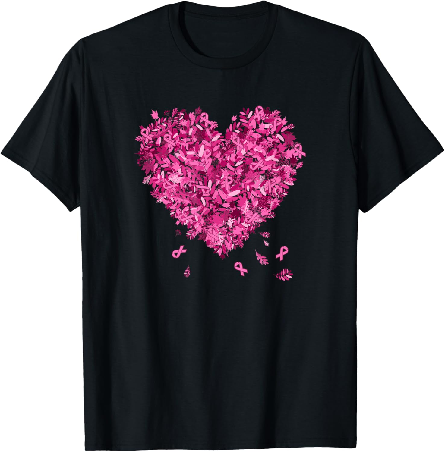 In October We Wear Pink Breast Cancer Leaves Heart T-Shirt - T-Shirt | Black