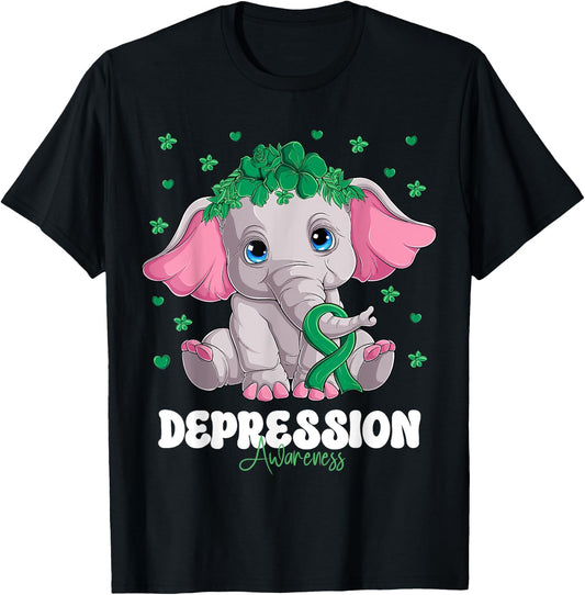 Green Ribbon Survivor Warrior Depression Awareness T-Shirt - T-Shirt | Black