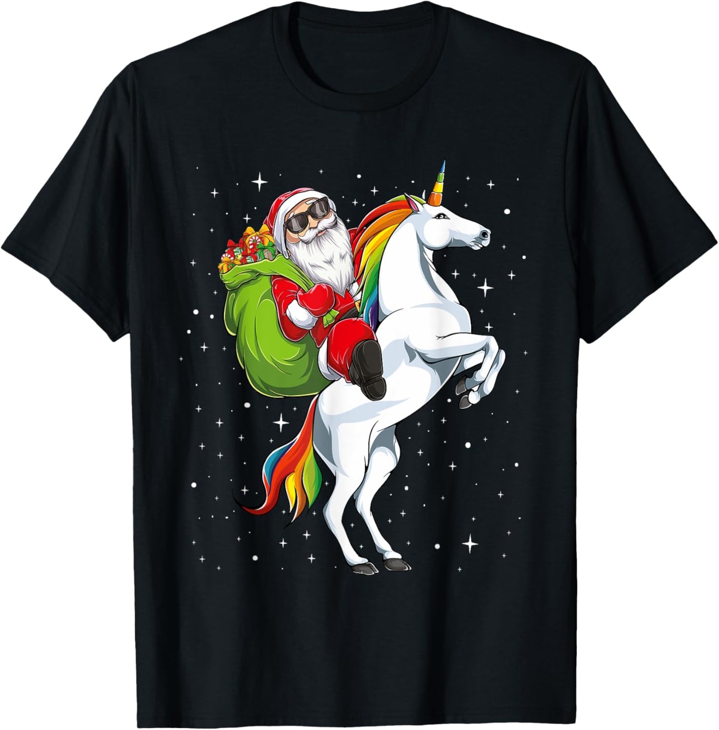 Christmas Santa Riding Unicorn horse Girls Kids Women pajama T-Shirt - T-Shirt | Black