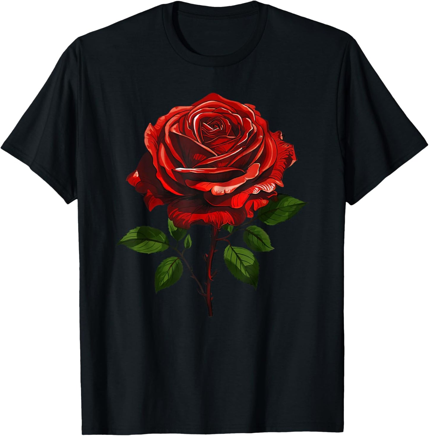 Single Red Rose Flower T-Shirt - T-Shirt | Black