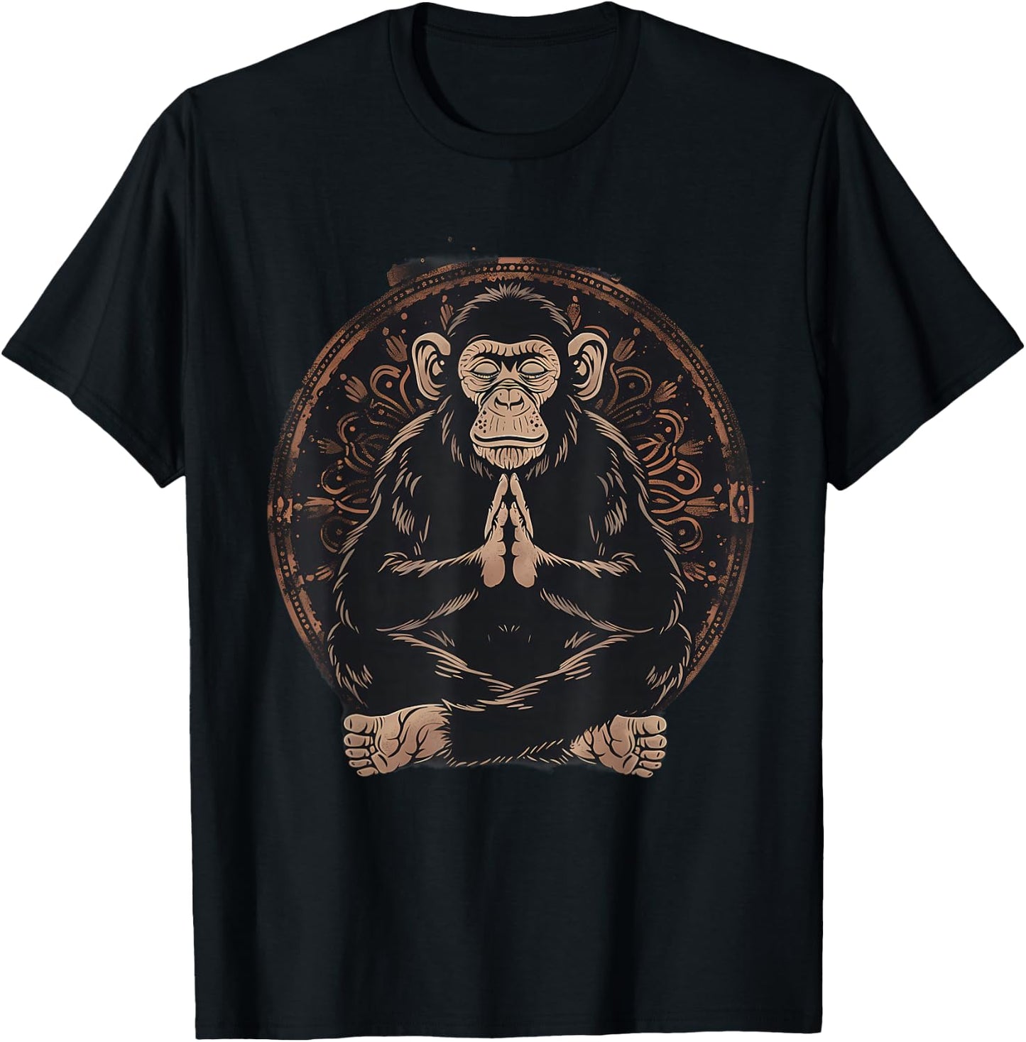 Meditation Monkey Mandala Buddhist Zen Buddha Spiritual T-Shirt - T-Shirt | Black