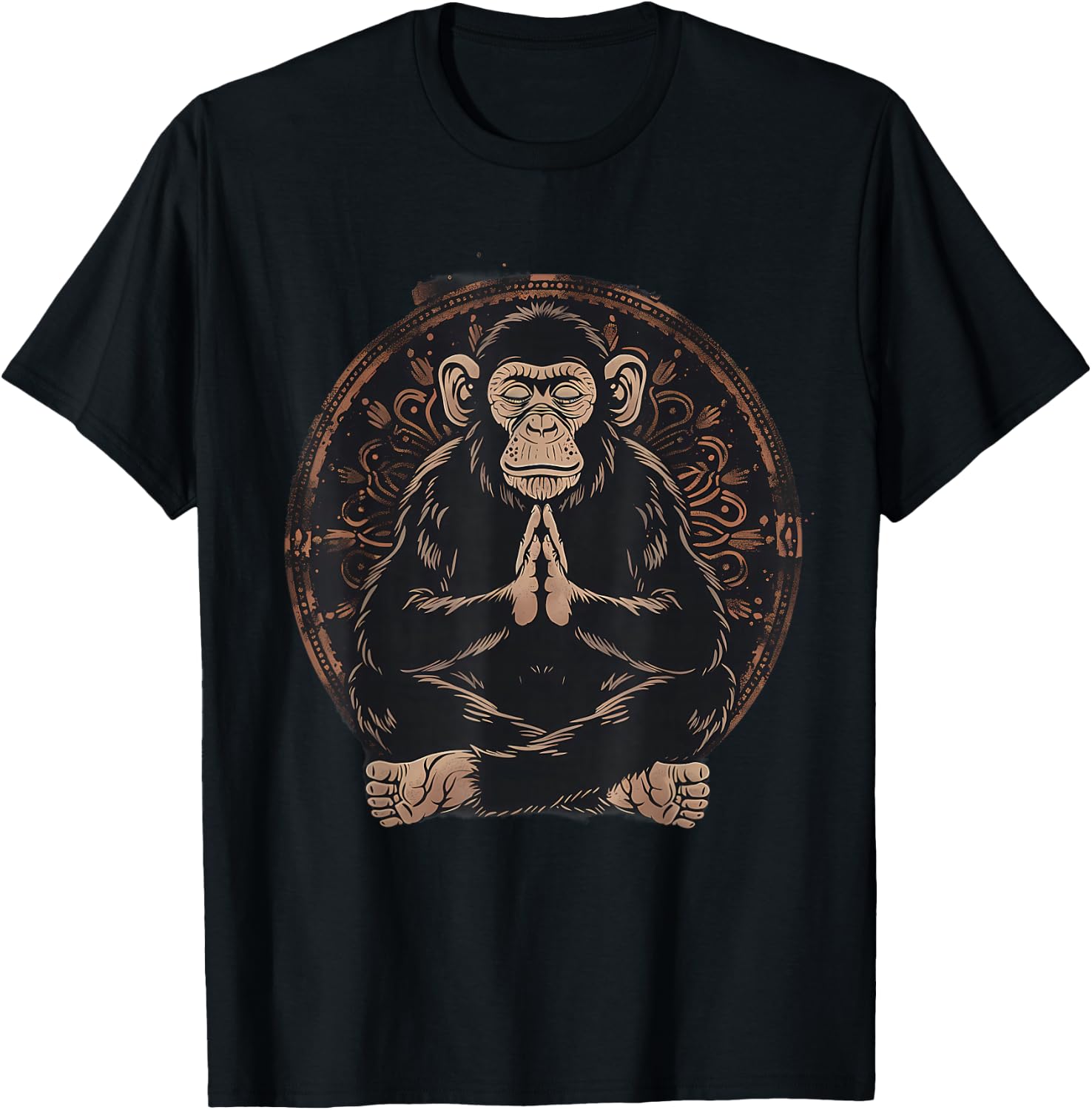 Meditation Monkey Mandala Buddhist Zen Buddha Spiritual T-Shirt - T-Shirt | Black
