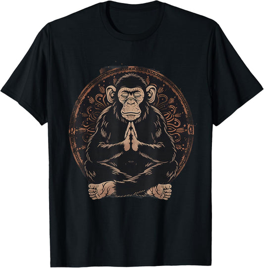 Meditation Monkey Mandala Buddhist Zen Buddha Spiritual T-Shirt - T-Shirt | Black