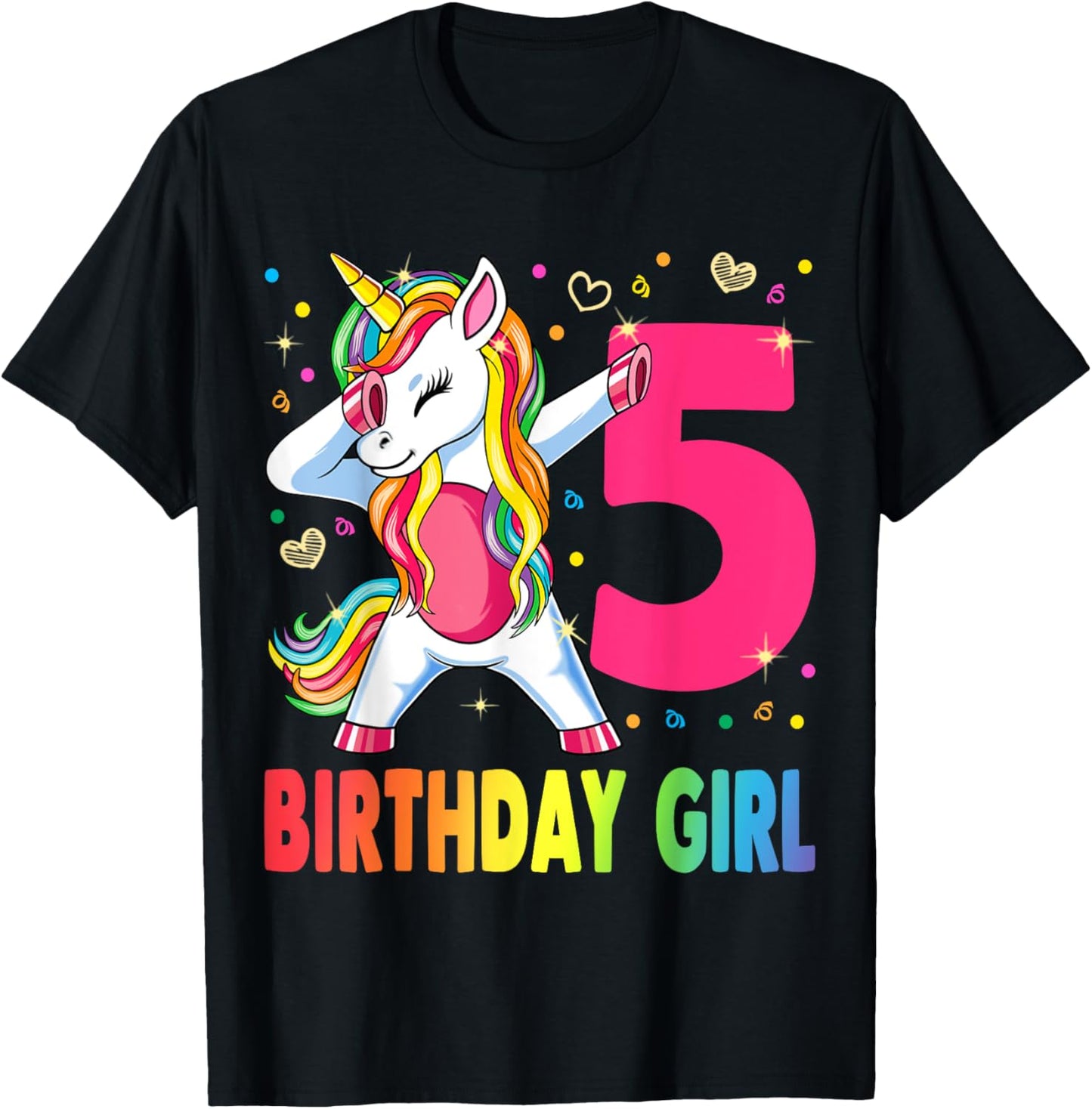 5 Years Old Unicorn Dabbing 5th Birthday Girl Unicorn Party T-Shirt - T-Shirt | Black
