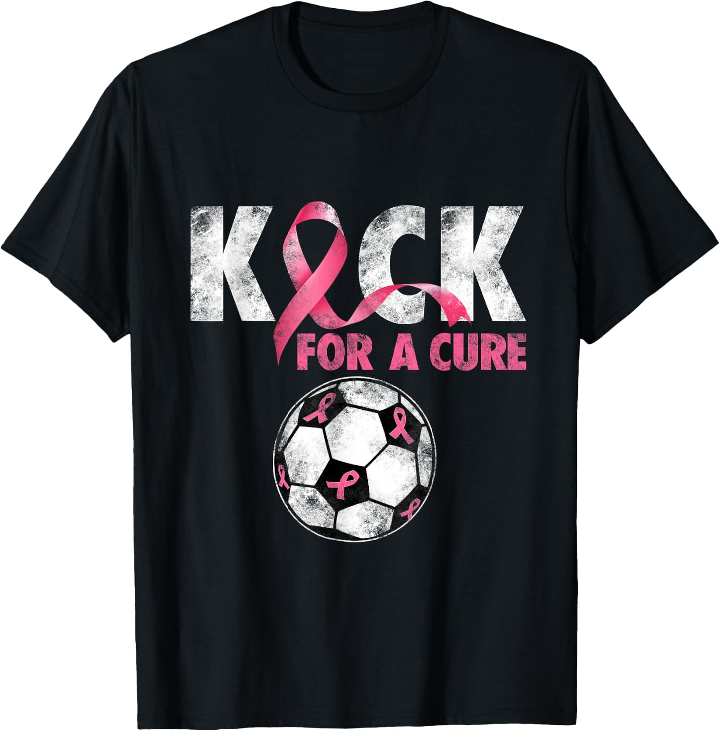 Kick For a Cure Breast Cancer Awareness Pink Ribbon Soccer T-Shirt - T-Shirt | Black