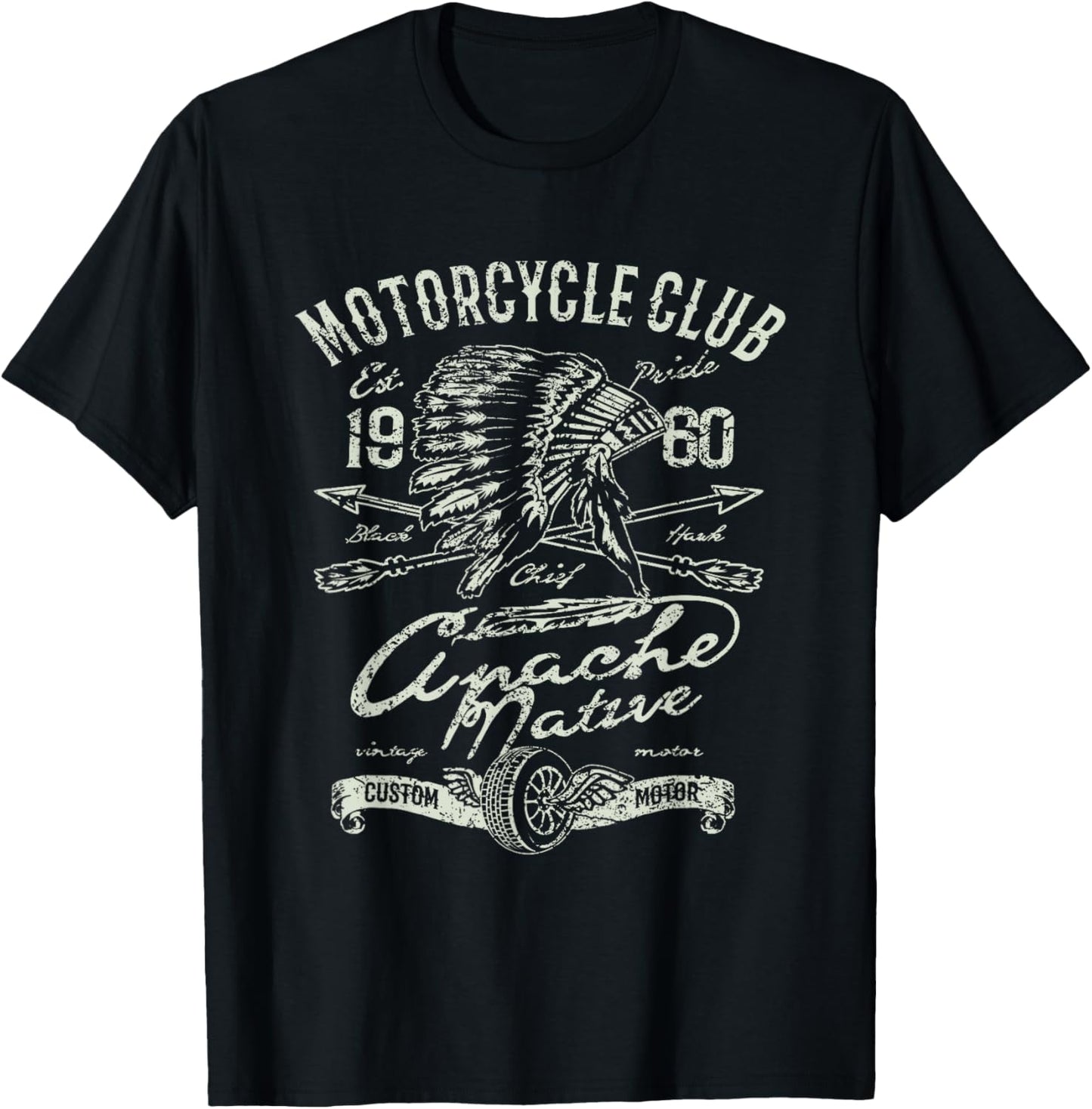 Vintage Motorcycle American Indian Biker Patriotic Retro T-Shirt - T-Shirt | Black