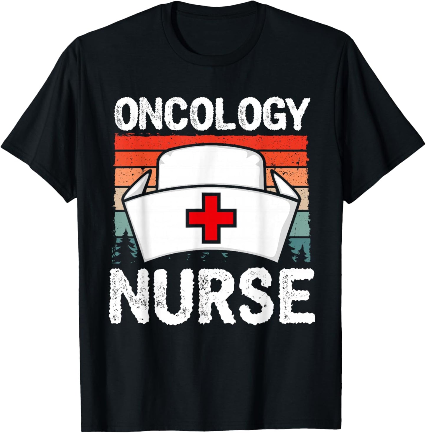 Cute Oncology Nurse Vintage Sunset Medical Nursing Scrubs T-Shirt - T-Shirt | Black