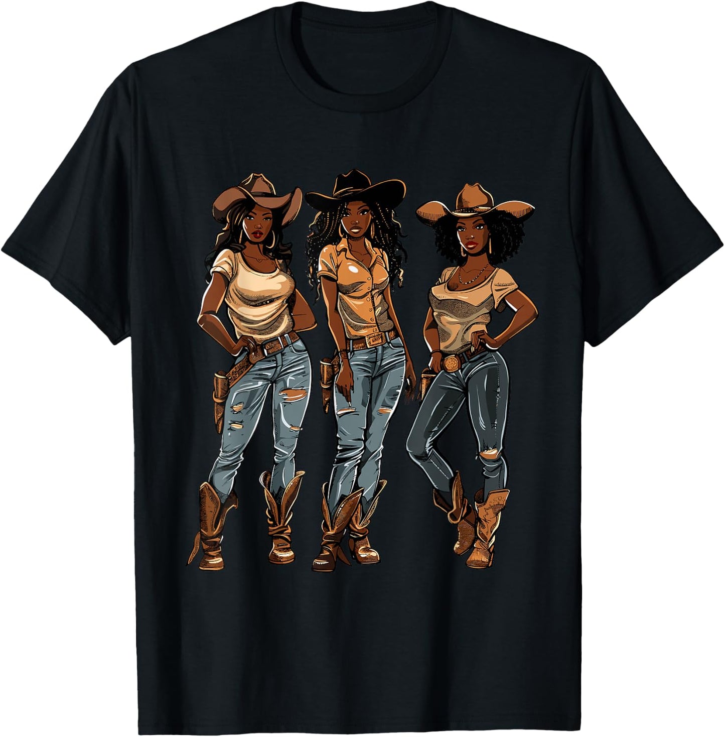 Black African American Cowgirl Western Country Texas Rodeo T-Shirt - T-Shirt | Black