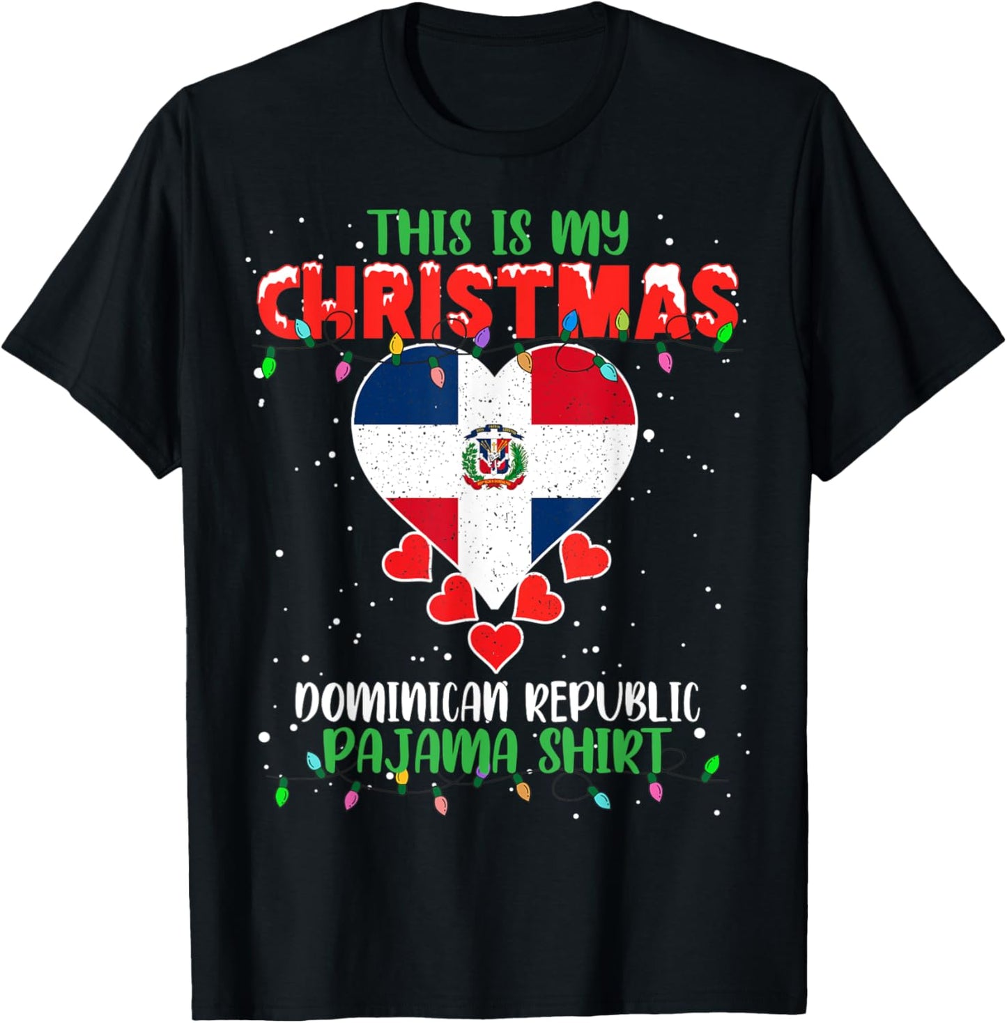 This Is My Christmas Lights Dominican Republic Flag Pajama T-Shirt - T-Shirt | Black