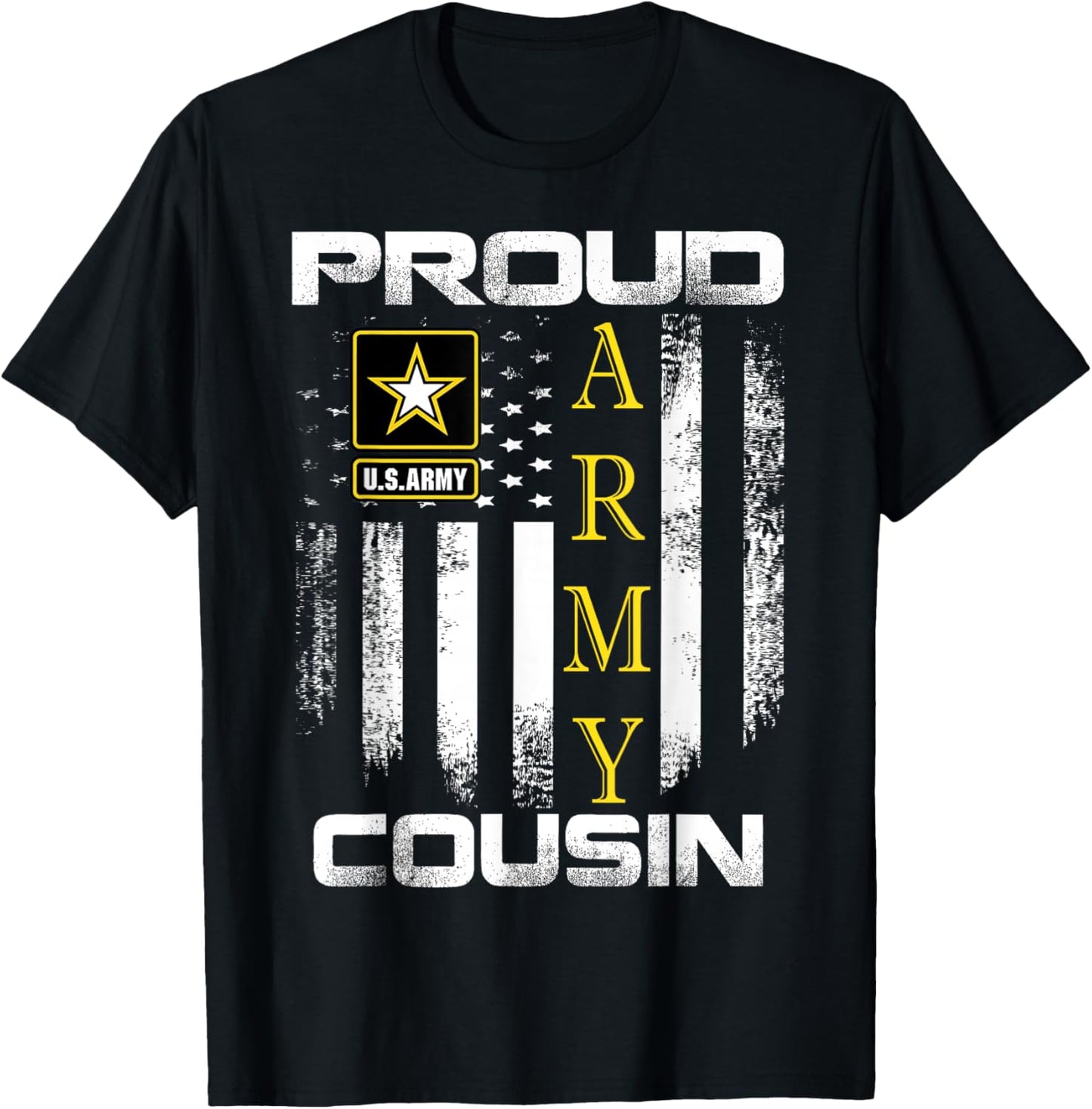 Vintage Proud Army Cousin With American Flag Gift T-Shirt - T-Shirt | Black