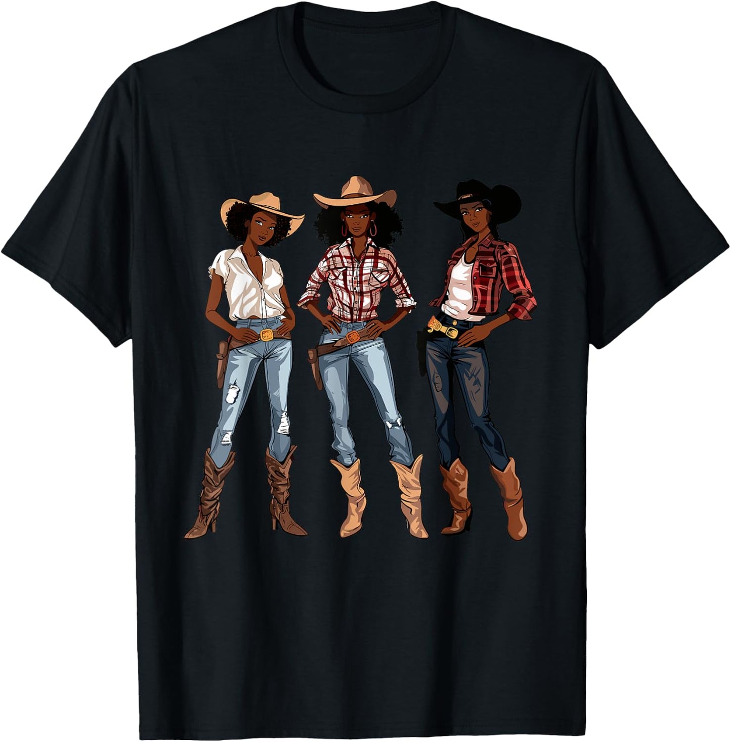 Black African American Cowgirl Western Country Texas Rodeo T-Shirt - T-Shirt | Black