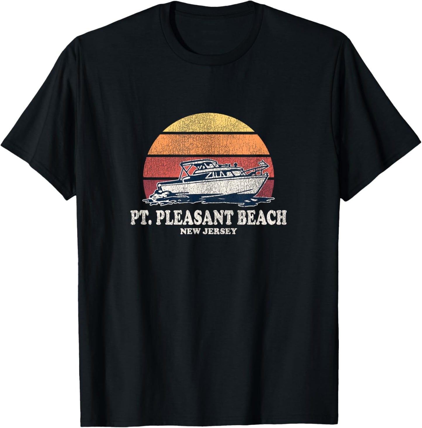 Point Pleasant Beach NJ Vintage Boating 70s Retro Boat Desig T-Shirt - T-Shirt | Black