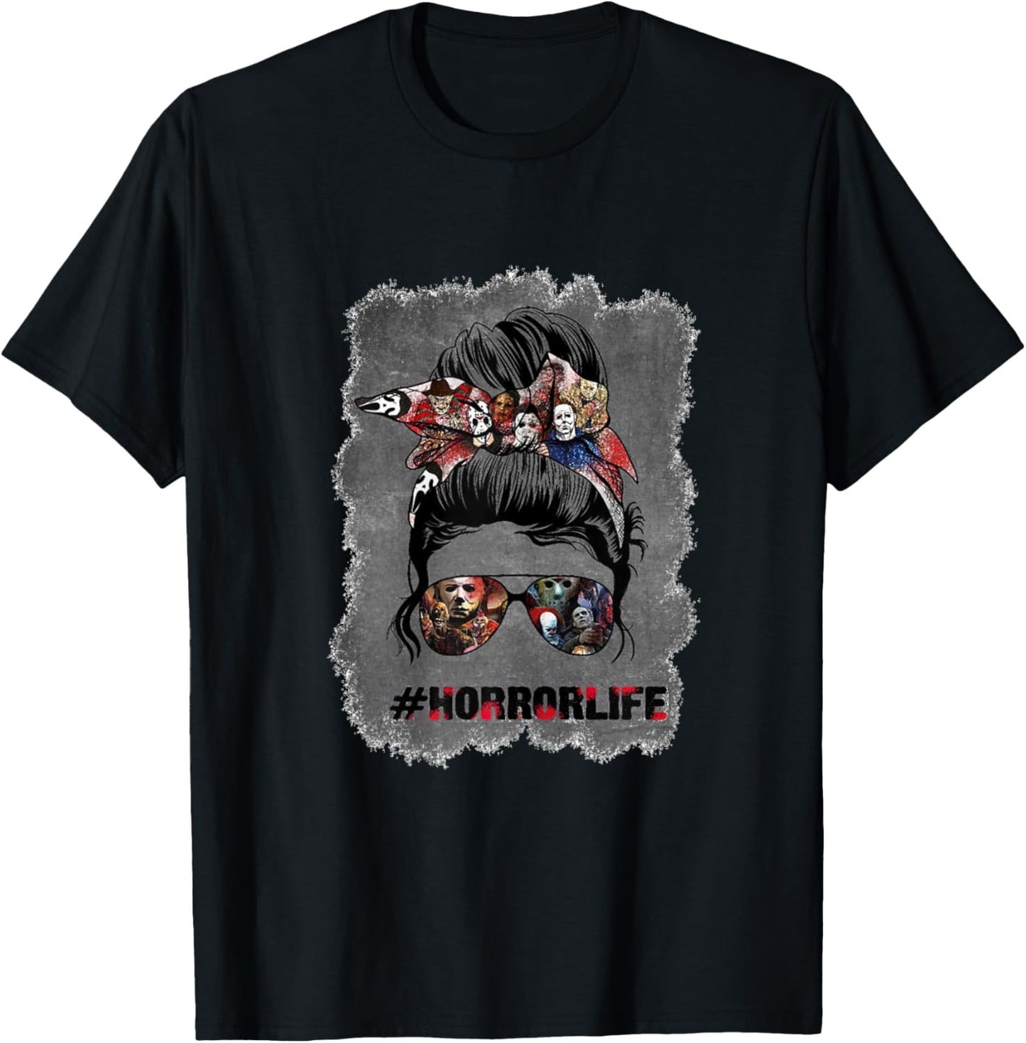 Messy Bun Horror Life Mom Halloween T-Shirt - T-Shirt | Black