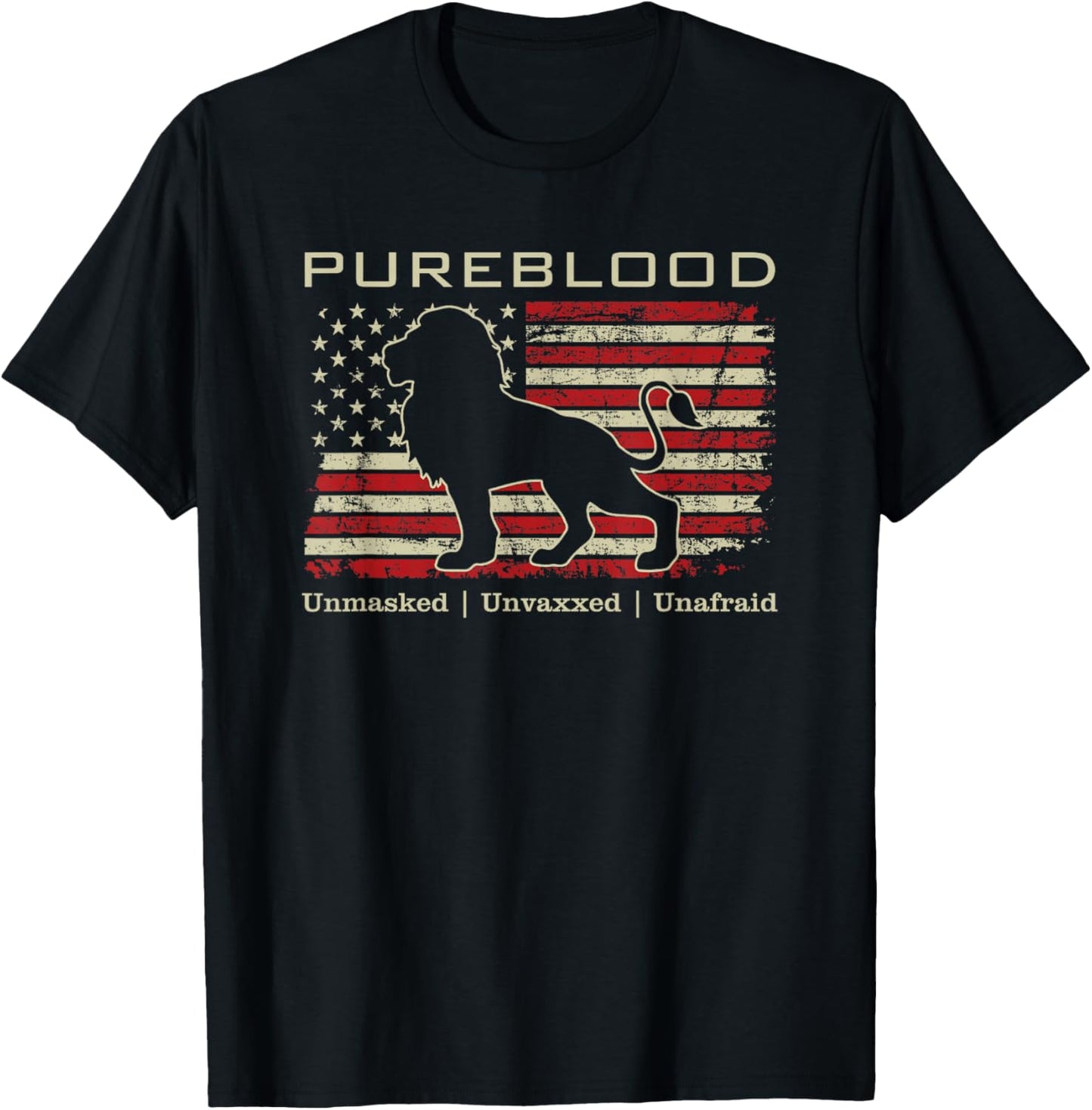 Pureblood Movement #Pureblood Medical Freedom Lion USA Flag Small T-Shirt - T-Shirt | Black