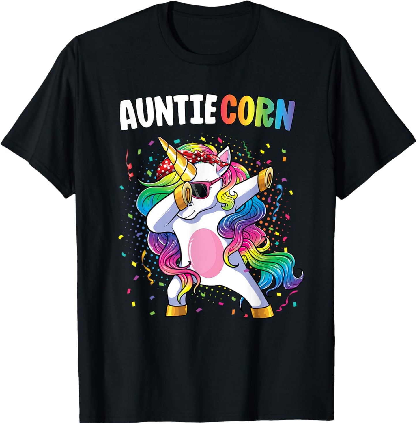 Auntiecorn Women Shirt Unicorn Birthday Dabbing Unicorn Aunt T-Shirt - T-Shirt | Black