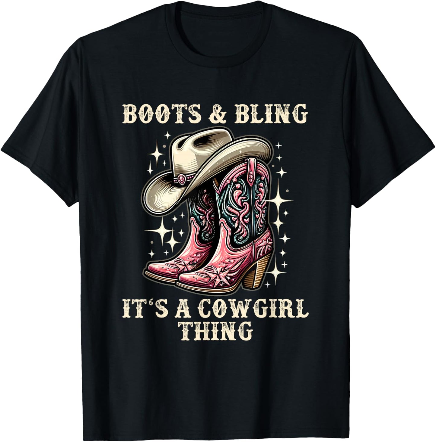 Boots And Bling Its A Cowgirl Thing Cowboy Hat Kids Cowgirls T-Shirt - T-Shirt | Black