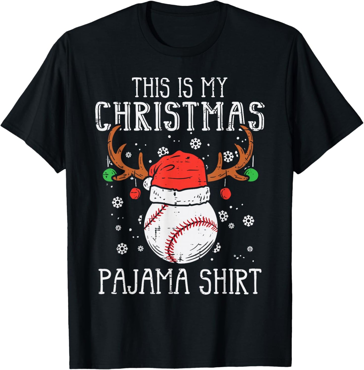 This Is My Christmas Pajama Shirt Baseball Xmas Sports T-Shirt - T-Shirt | Black