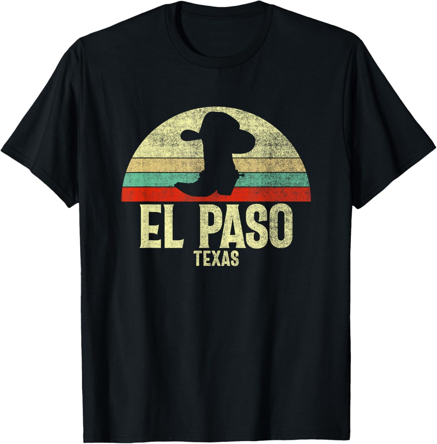 Retro El Paso Texas Cowboy Hat On Cowboy Boot Vintage T-Shirt - T-Shirt | Black