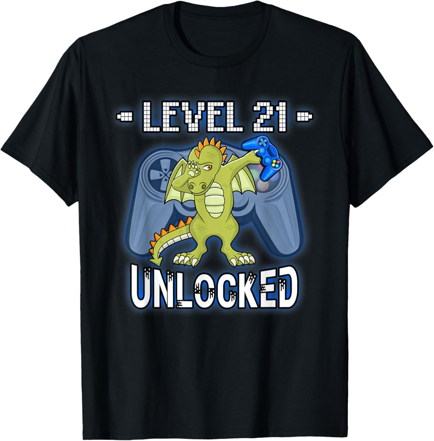 Level 21 Unlocked - Funny Dabbing Dragon Gamer 21st Birthday T-Shirt - T-Shirt | Black