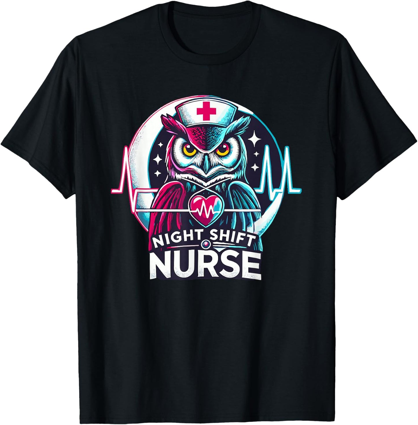 Night Shift Nurse Owl RN RT US Funny Nurse T-Shirt - T-Shirt | Black