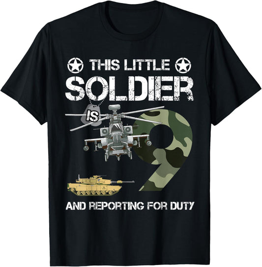 9 Year Old Soldier Camo Army Birthday Themed Military Family T-Shirt - T-Shirt | Black